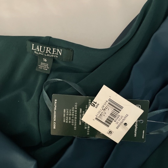 NWT Lauren‎ Ralph Lauren [ 16 ] Leonetta Satin V-Neck Jersey Gown in Green - Picture 6 of 15